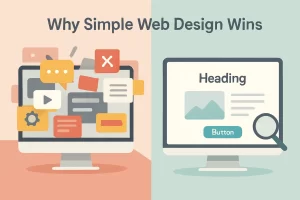 An image of two different website designs. One is busy and cluttered whilst the other is clean and simple. This is to show why simple web design is often best.