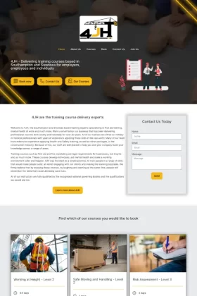 A cropped version of the 4JH web design website homepage. It shows the first aid training that the company does and how they can sell to customers.
