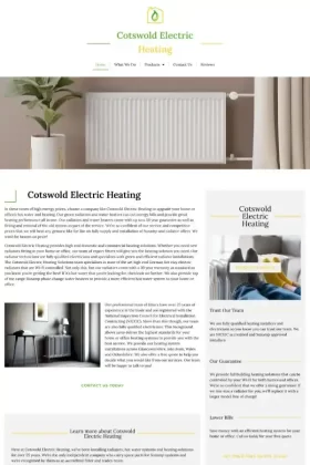 The website design for Cotswold Electric Heating. This website shows the smoothly designed nature of a green and high-end heating company.