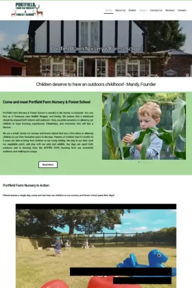 The web design for Portfield Farm Nursery which shows happy children at a nursery.