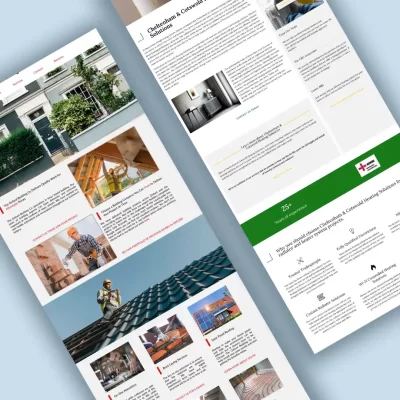 Two website designs created by our Oxford website design team both slanted to the left. One of them is a building company website and the other is a heating engineers web design.